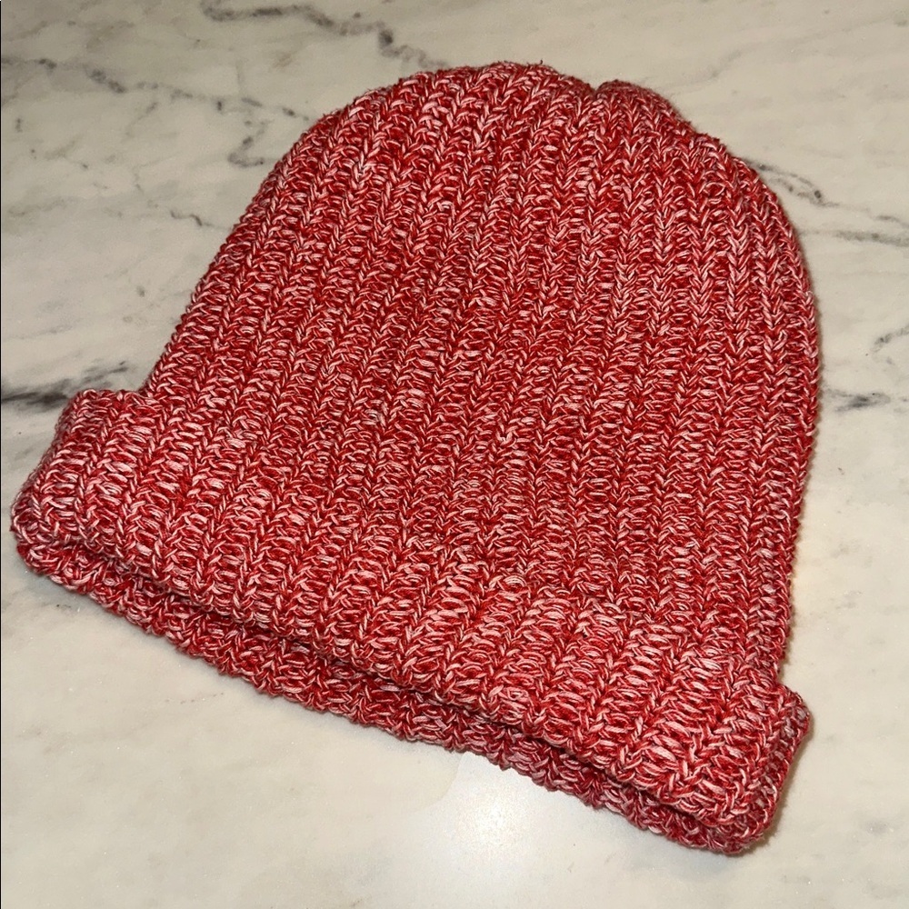 Love Your Melon Red& White Marled Knit Beanie - Picture 3 of 6